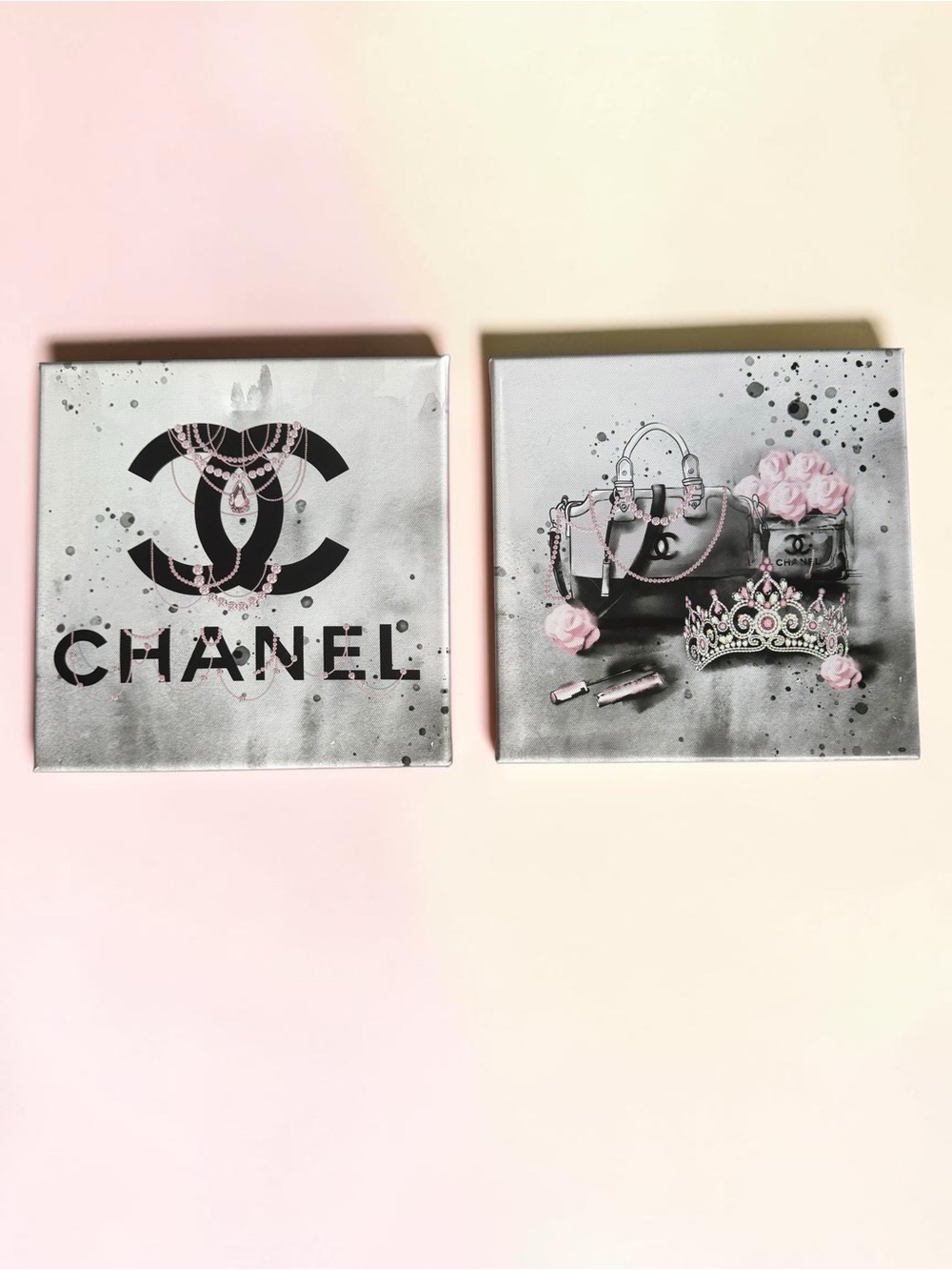 CHANEL Black and Pink Luxury Fashion Wall Art Pair